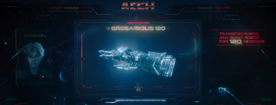 レベル99のアーティファクト「Gregarious 120」:120秒間、任意の巨大ロボットに変身する(Ready Player One)