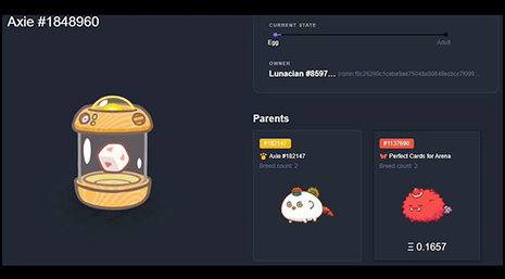 Depois de atravessar dois Axies, o jogador recebe um ovo que demora 5 dias a eclodir