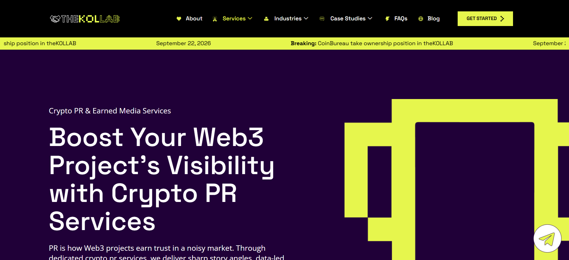 theKOLLAB, a crypto marketing agency offering Web3 PR and earned media services alongside KOL and influencer marketing.