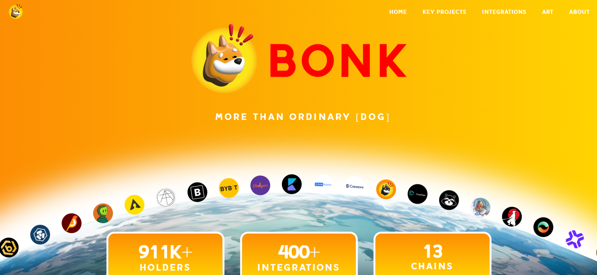 Bonk memecoin homepage with Solana ecosystem utilities for Web3 integration