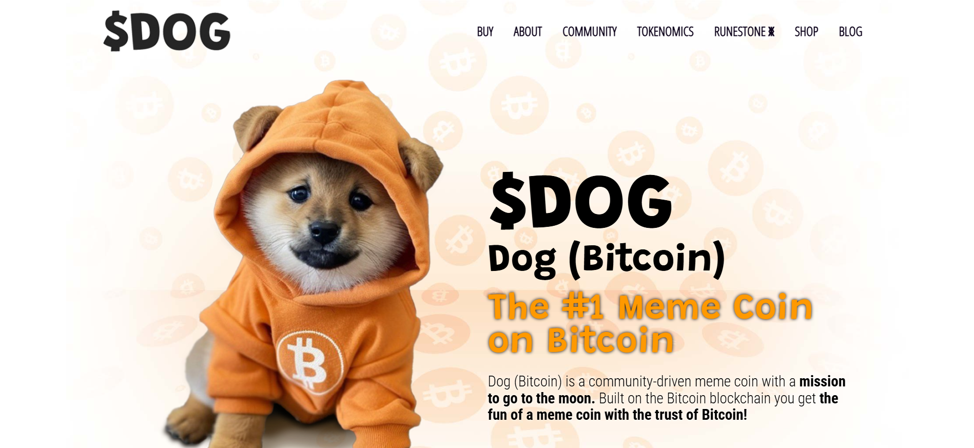 Dog memecoin homepage highlighting fair distribution on Bitcoin, the best cheap crypto to buy now for community-driven growth.