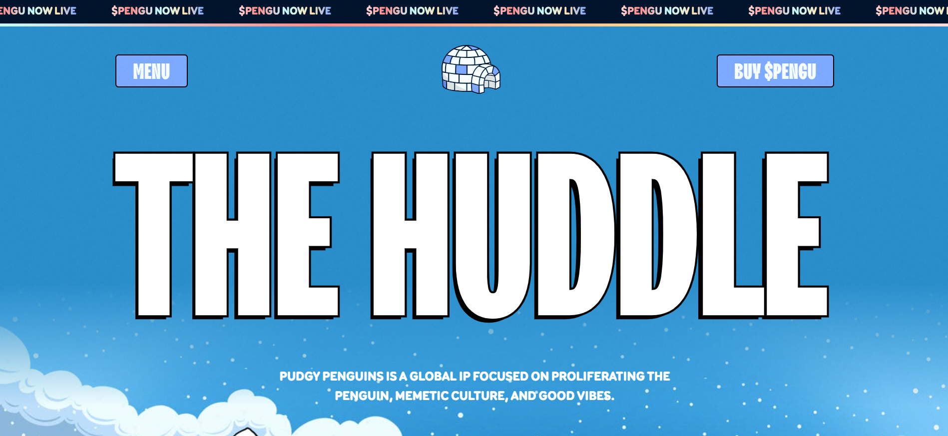 Pudgy Penguins homepage featuring $PENGU token