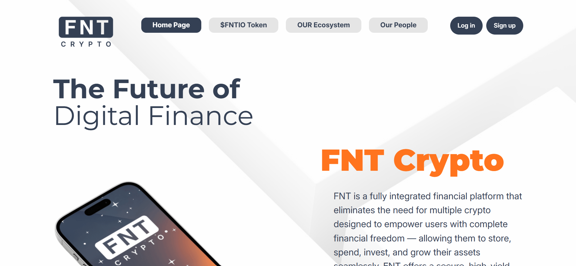 La página de inicio de FNT Crypto describe los pagos CeFi y las soluciones de apuesta para los inversores