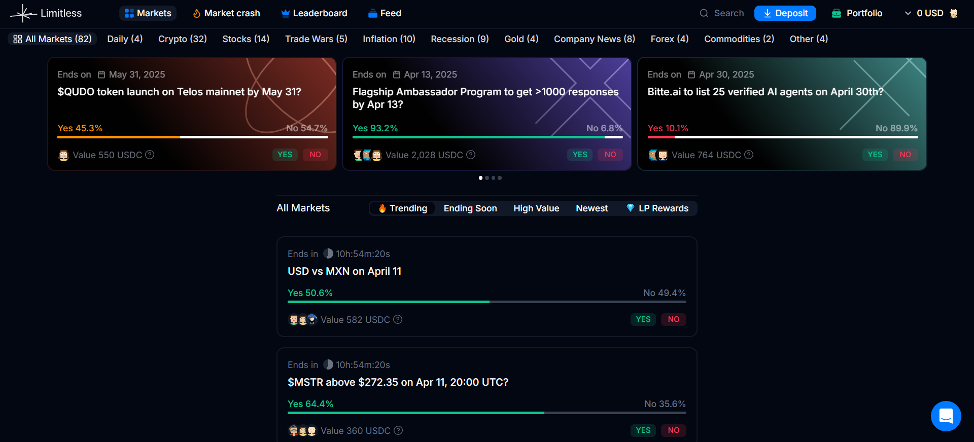 Página de inicio ilimitada para apuestas en el mercado de predicciones directamente desde el monedero en la blockchain Base