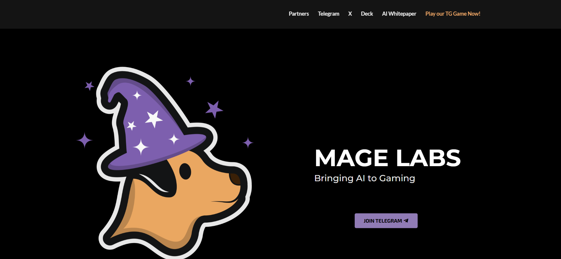 La página de inicio de Mage Labs presenta su estudio GameFi para jugar y ganar, parte de la mejor preventa de criptomonedas de abril de 2025