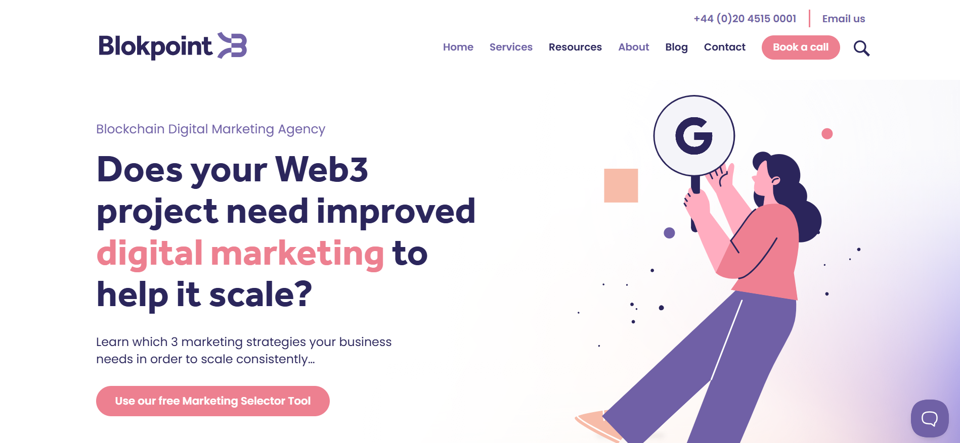 Blokpoint homepage featuring crypto SEO services, PPC campaigns, and analytics-driven growth strategies - best marketing agency in UK for technical blockchain marketing