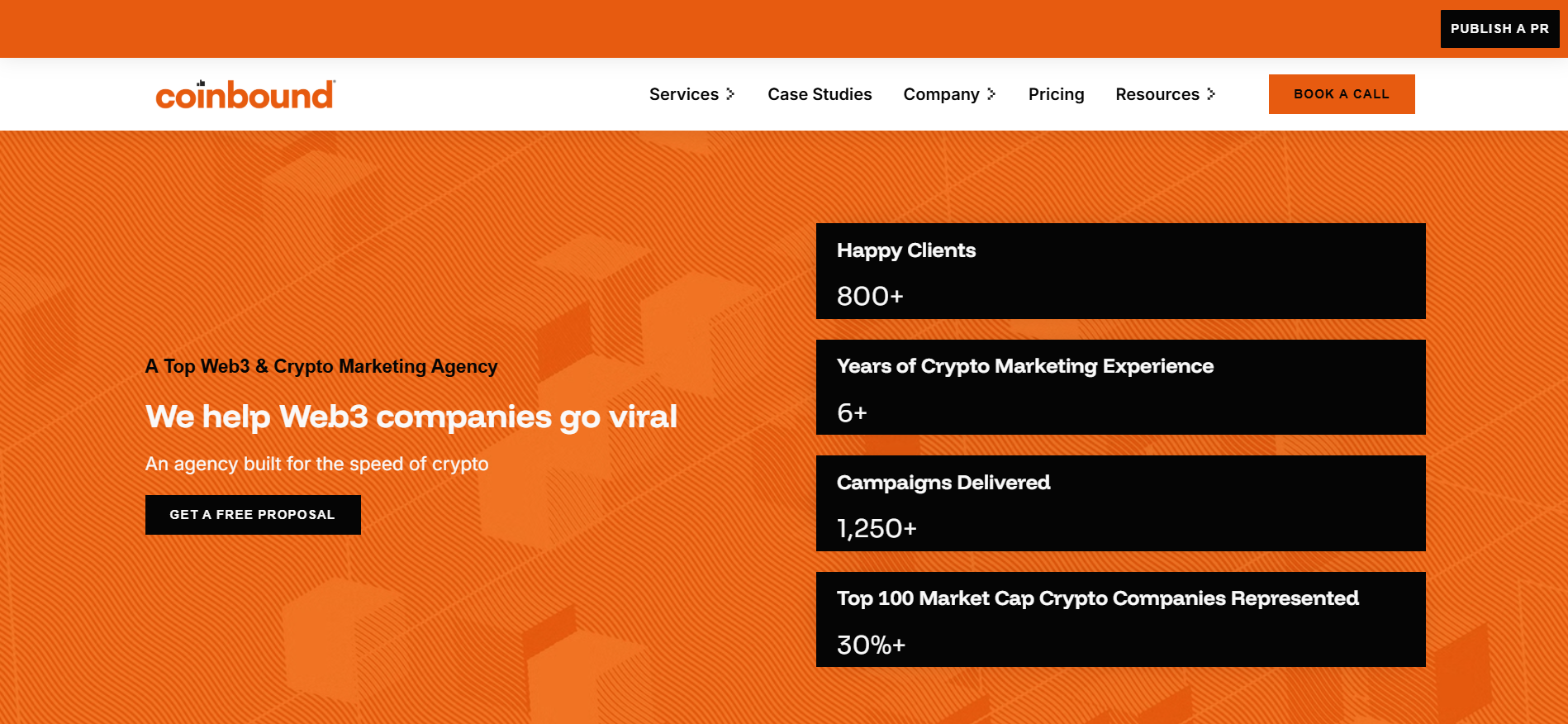 Coinbound website featuring influencer marketing services and case studies from a top-rated best marketing agency for crypto