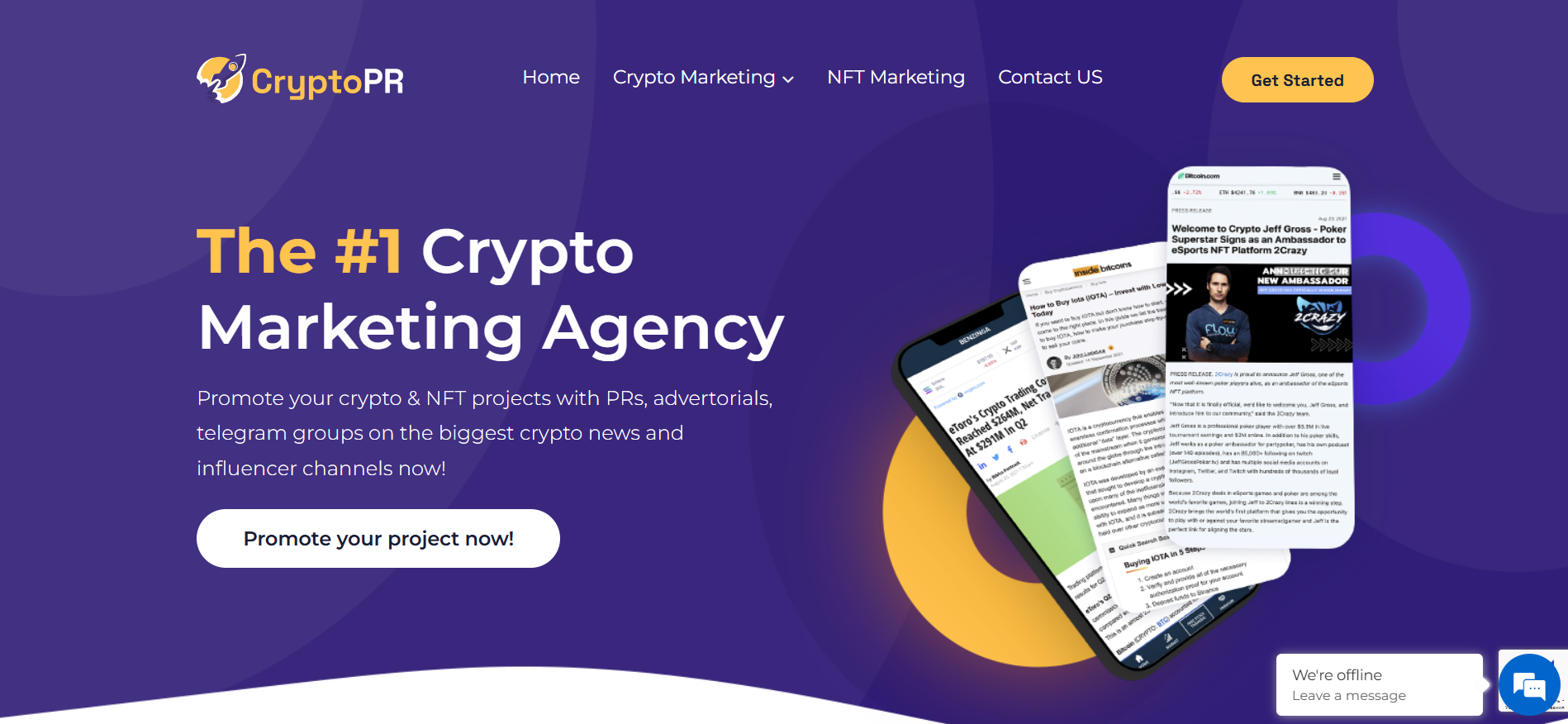 CryptoPR website displaying specialized blockchain public relations services and media outreach for cryptocurrency companies in Hong Kong