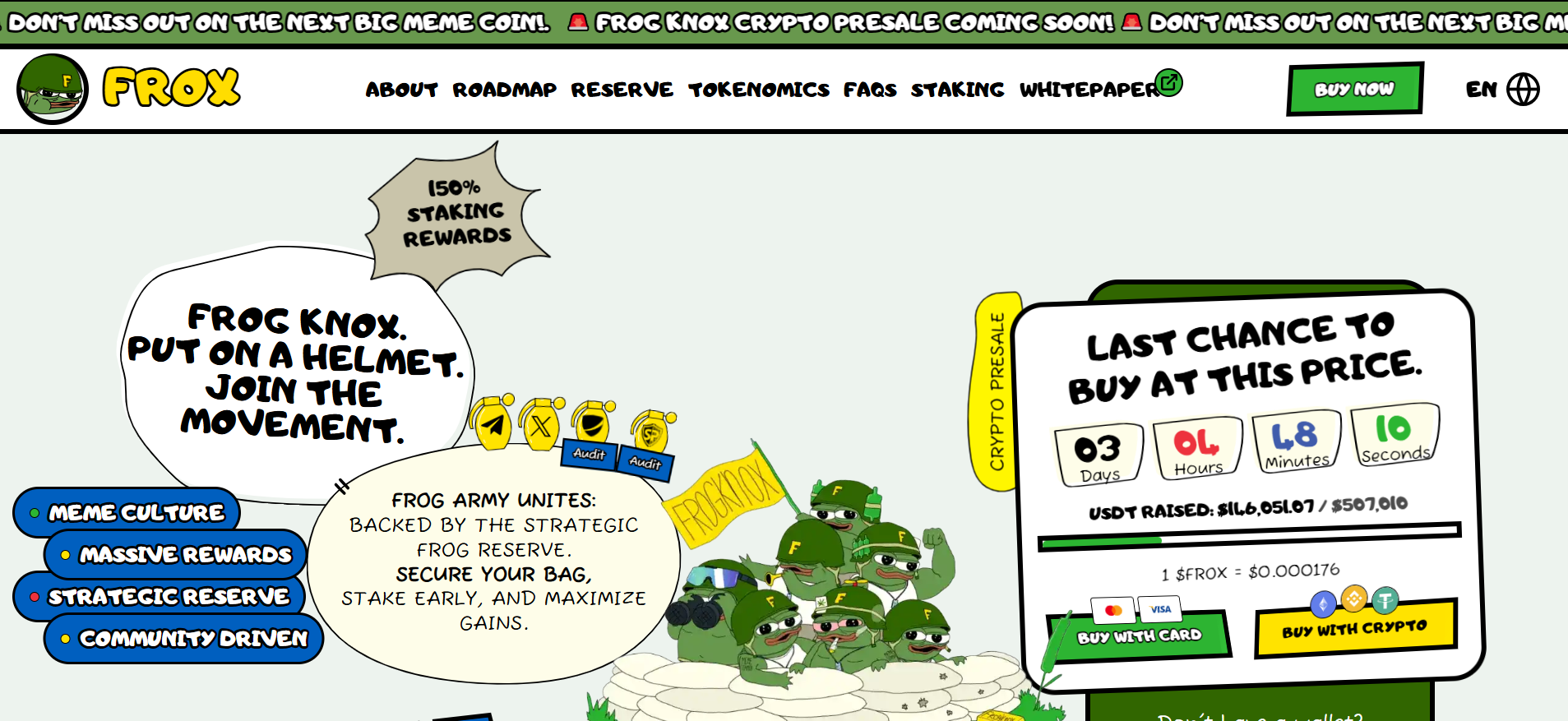 Aufstand der Frosch-Knox-Armee auf Solana mit Community-Belohnungen für die neuen Meme-Münzen aus dem Vorverkauf