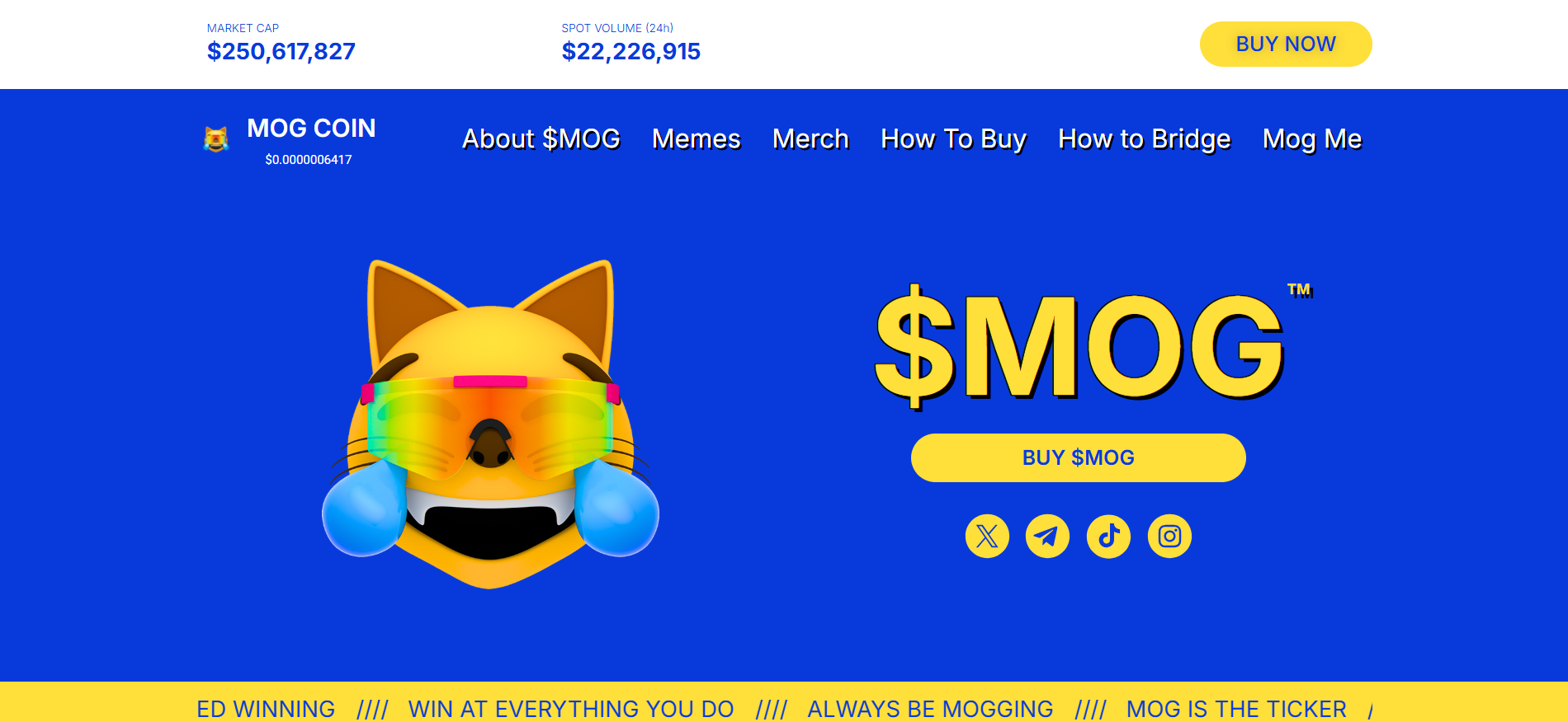 Mog Coin homepage - multi-chain culture coin, one of the meme coins that will explode in 2025