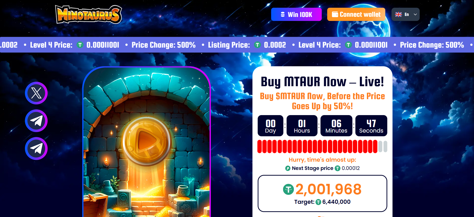 Minotaurus mythical maze runner memecoin homepage with game utility and strong community engagement new meme coins presale