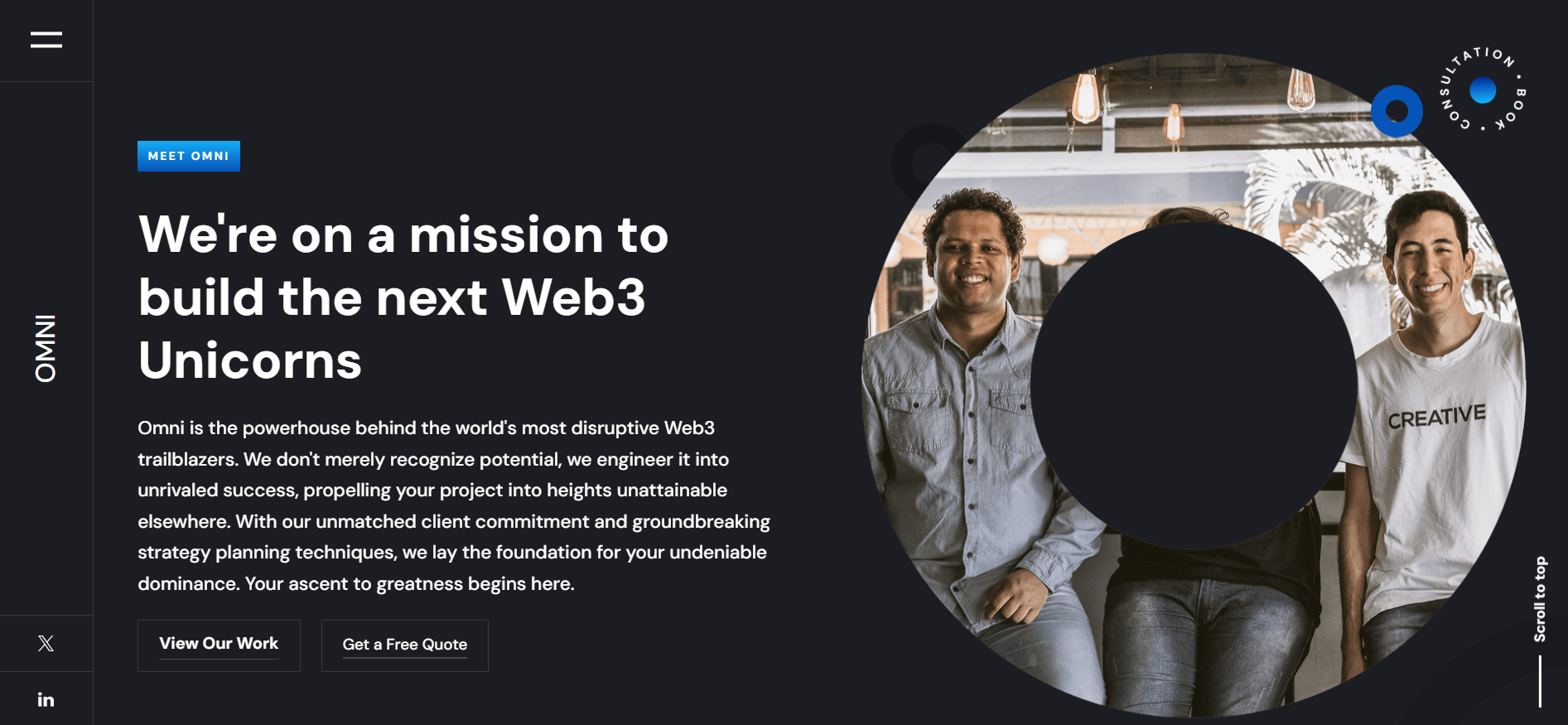 Omni Agency homepage demonstrating community-driven growth strategies from a leading best marketing agency for crypto