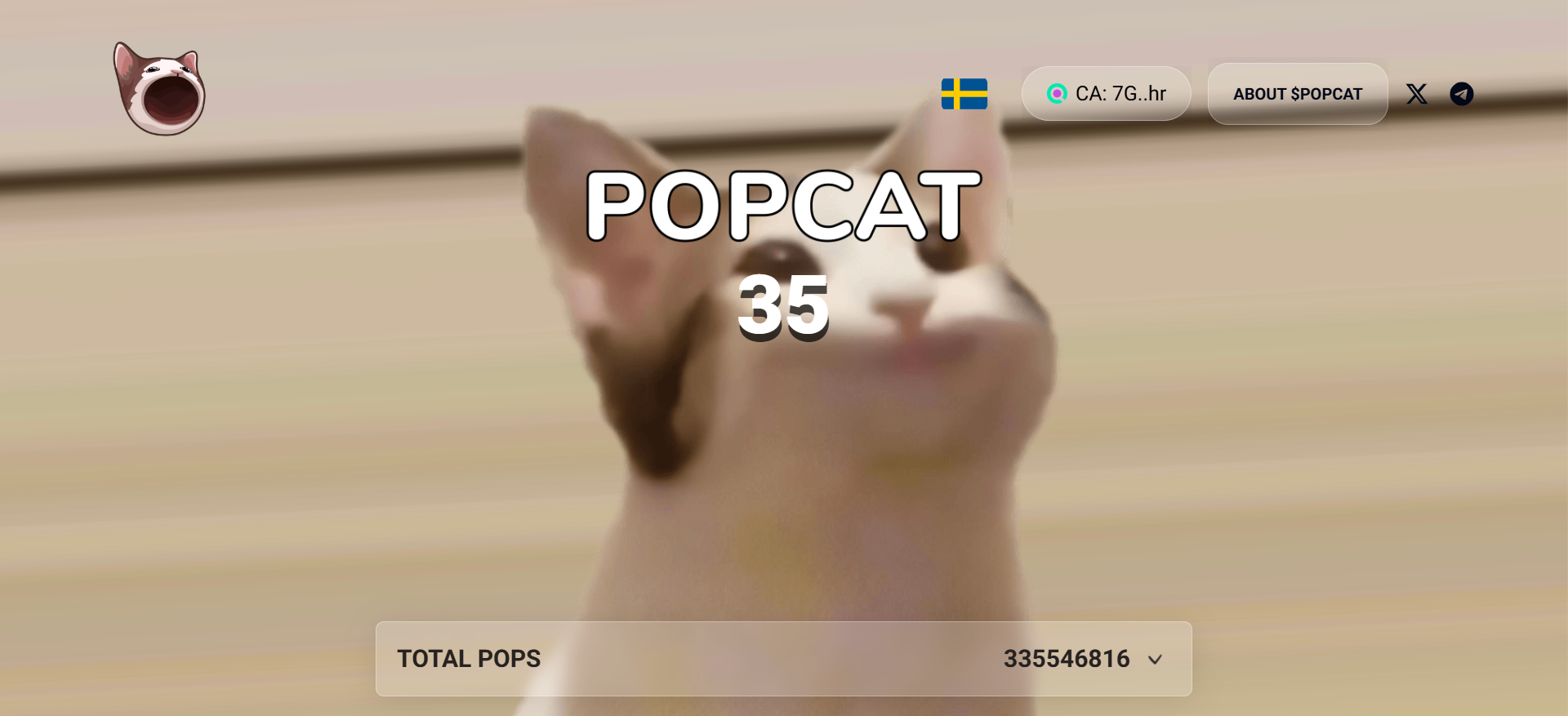 Popcat homepage - Solana-based viral meme, one of the meme coins that will explode today
