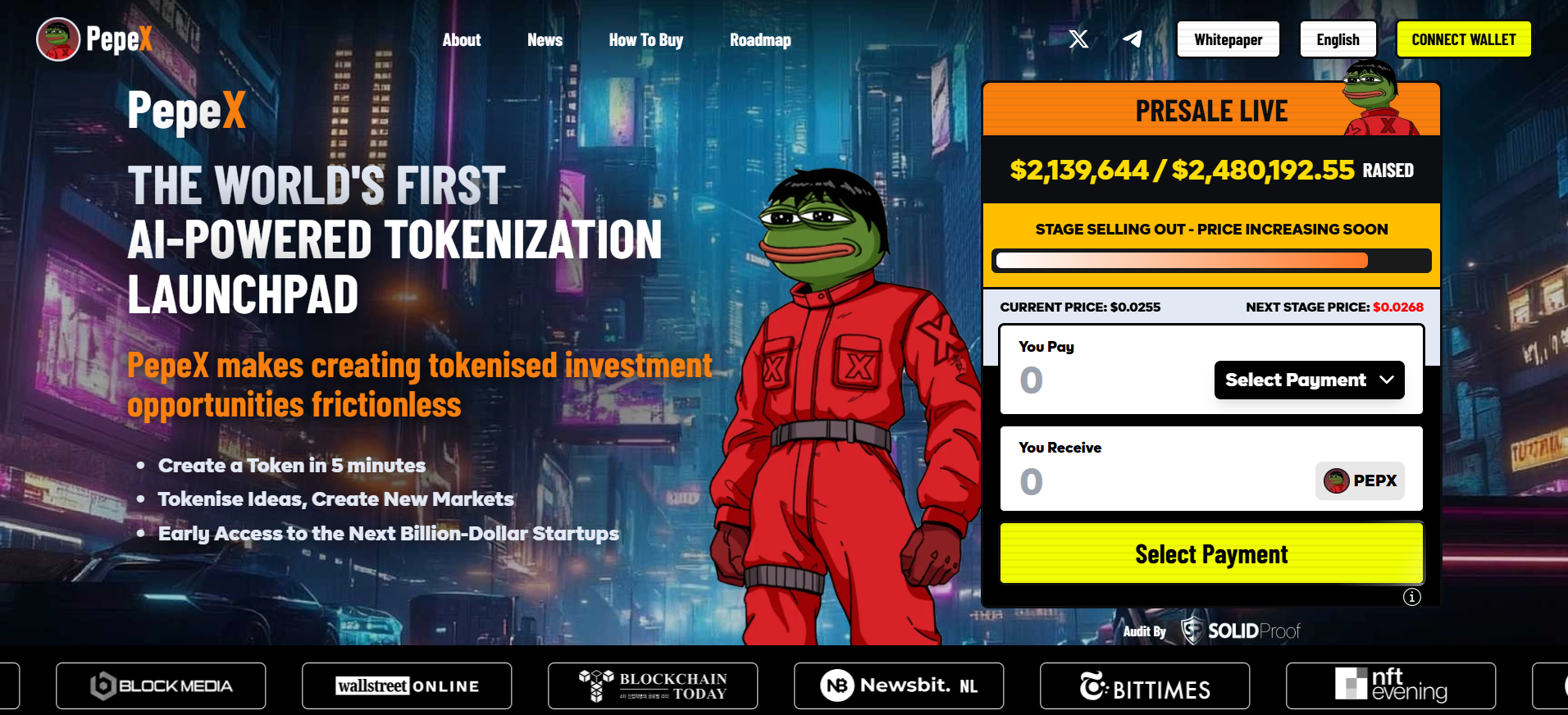 pepeX launchpad homepage for new meme coins with strong utility - new meme coins on presale