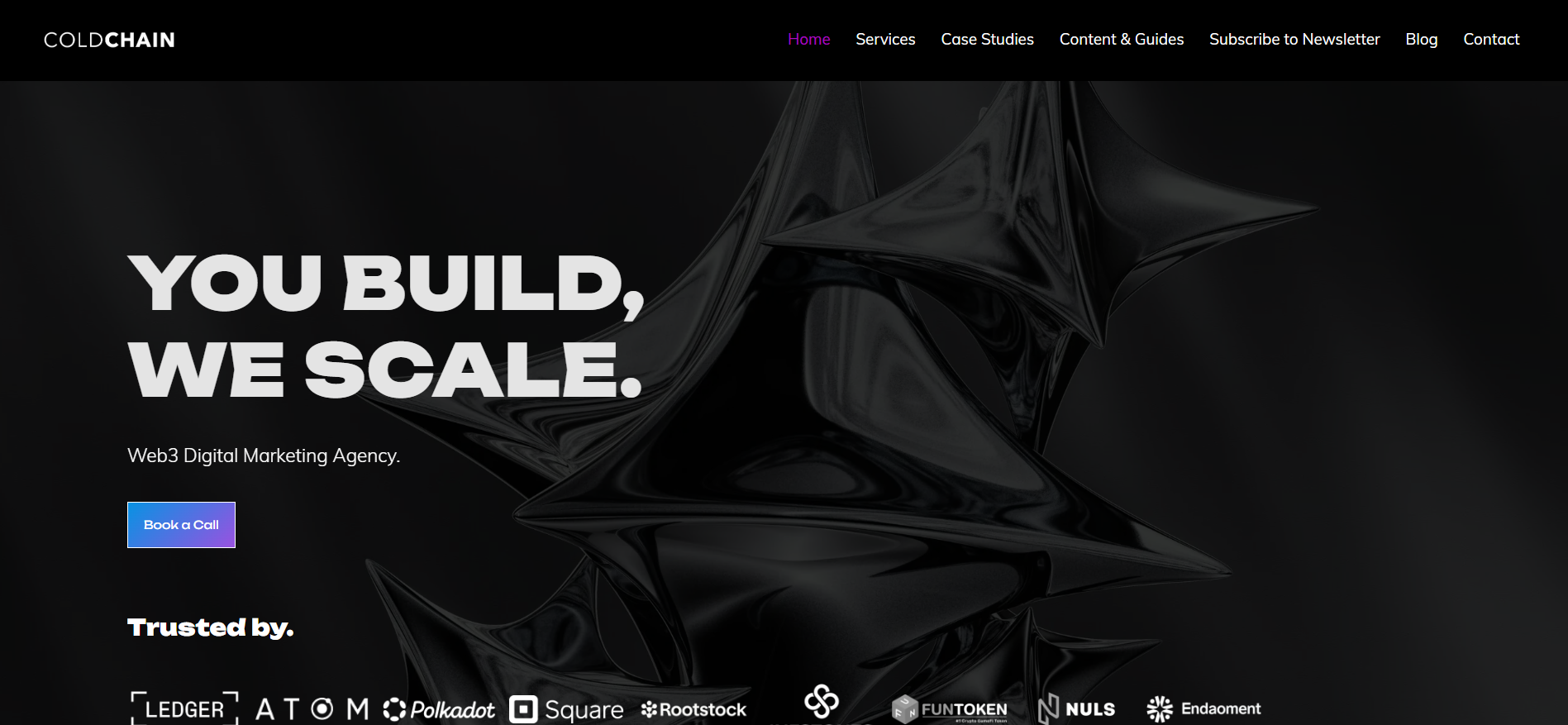 ColdChain homepage featuring performance-driven Web3 marketing - best marketing for crypto with documented ROI results