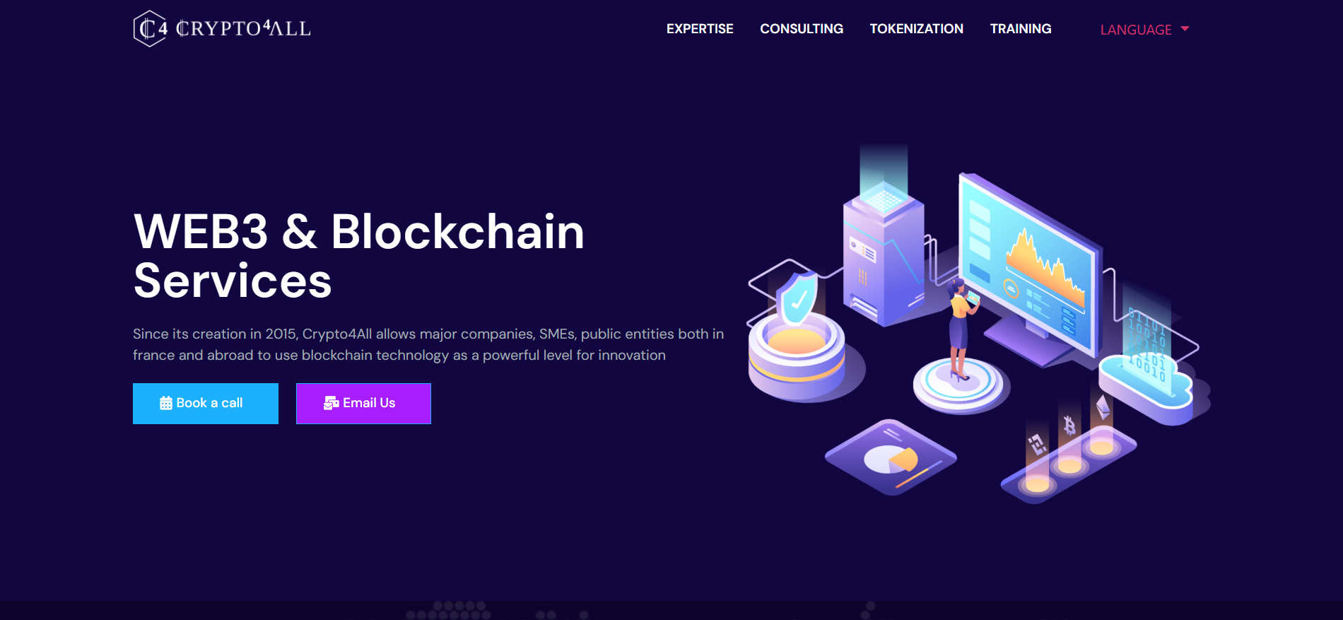 Crypto4All website featuring enterprise blockchain consulting - best crypto company for institutional crypto marketing in France