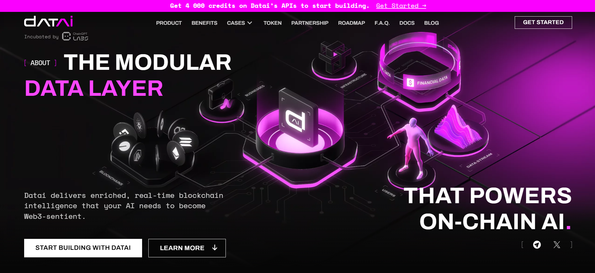 Datai Network homepage with ML-powered blockchain insights, a core pick in the 2025 presale crypto list