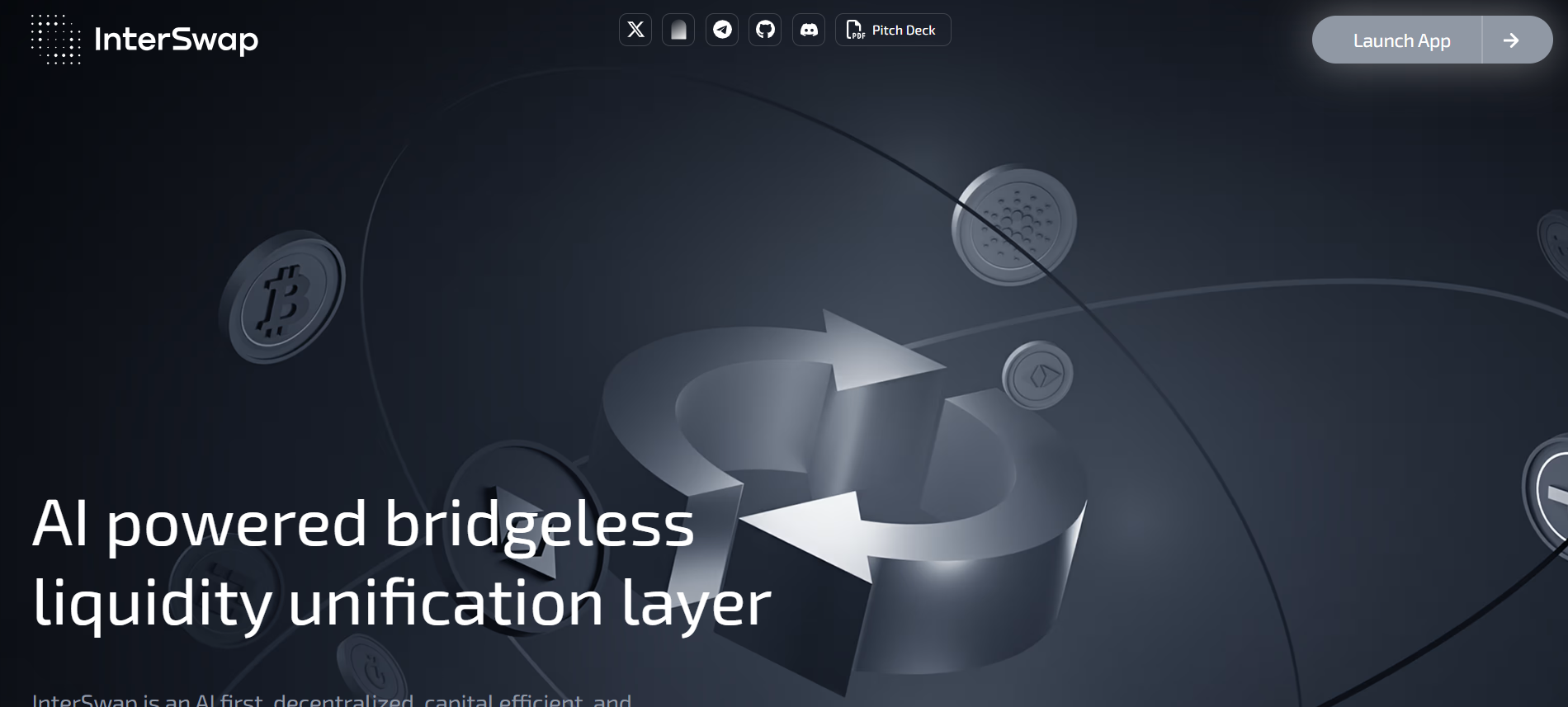 Interswap homepage highlighting seamless cross-chain swaps and unified liquidity pools in the presale crypto list