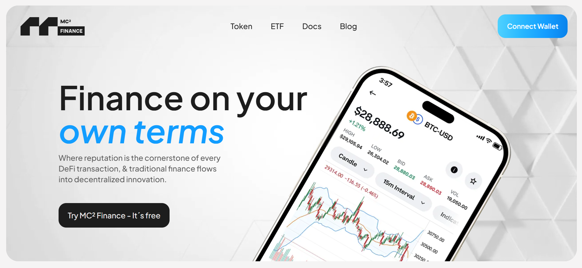 Homepage of MC² Finance with cross-chain intent-based portfolio management, a smart bet from our latest presale crypto list
