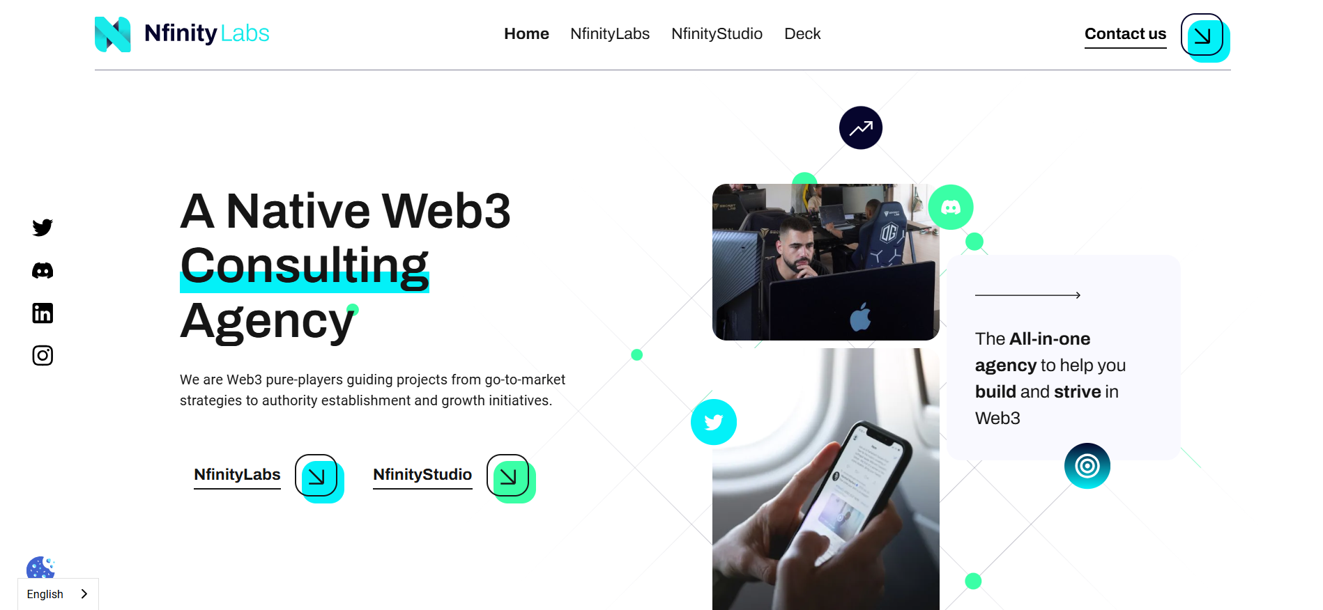 Nfinity Labs homepage showcasing luxury brand Web3 partnerships - best crypto marketing agency in France for traditional brands