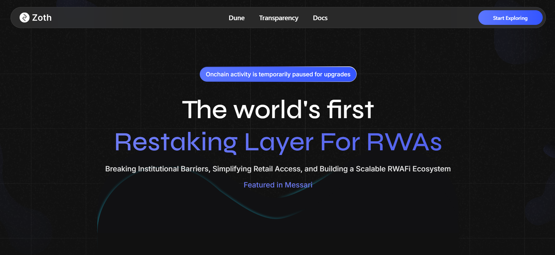 Zoth homepage showcasing tokenized bonds and real-world credit pools, part of this year’s best crypto presales in USA