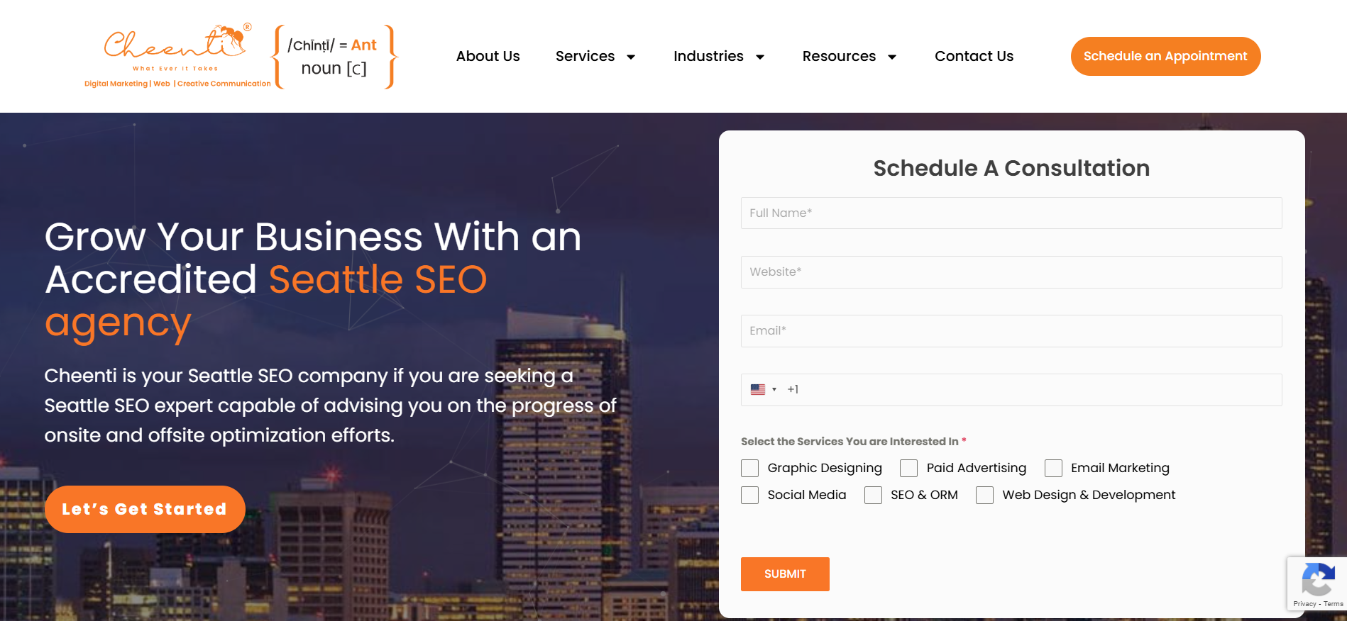 Cheenti Digital website featuring Seattle based SEO services with personalized strategies for small businesses including cryptocurrency companies and local market optimization