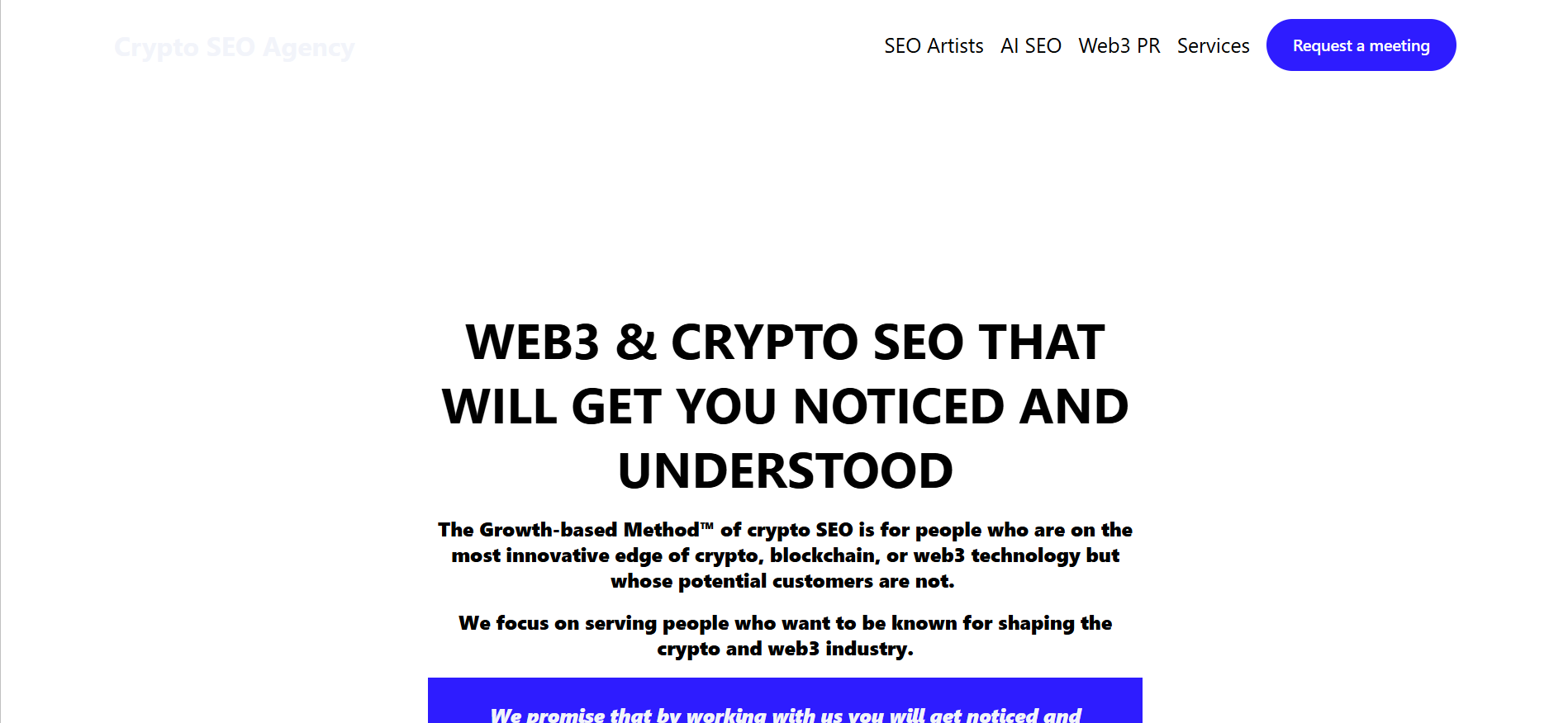 Crypto SEO Agency homepage displaying Kudzu Method growth based search optimization for cryptocurrency projects with artistic approach to blockchain marketing strategies