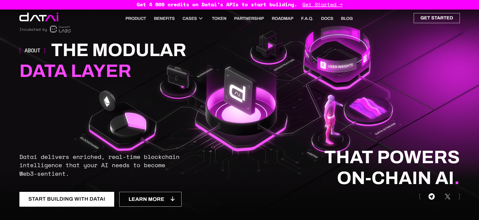 Datai Network homepage presenting AI data infrastructure with $25M valuation among crypto presales August