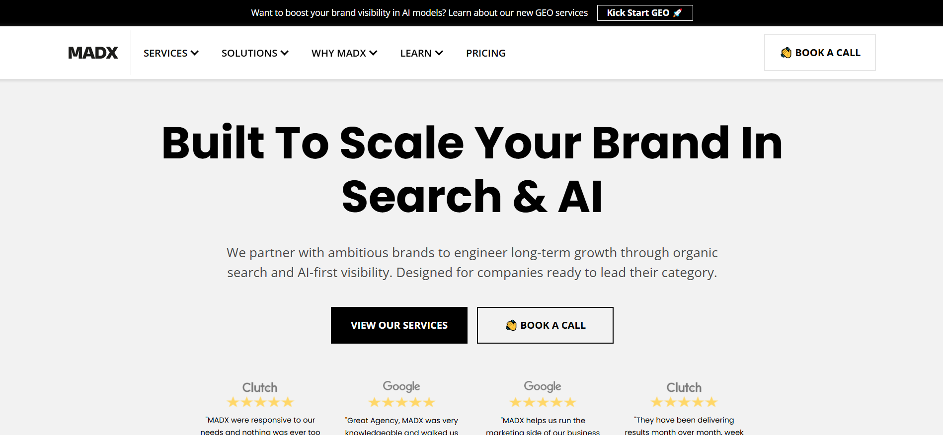 MADX Digital homepage highlighting specialized blockchain SEO services, cryptocurrency website optimization, and technical DeFi marketing strategies with data driven performance analytics for Web3 projects