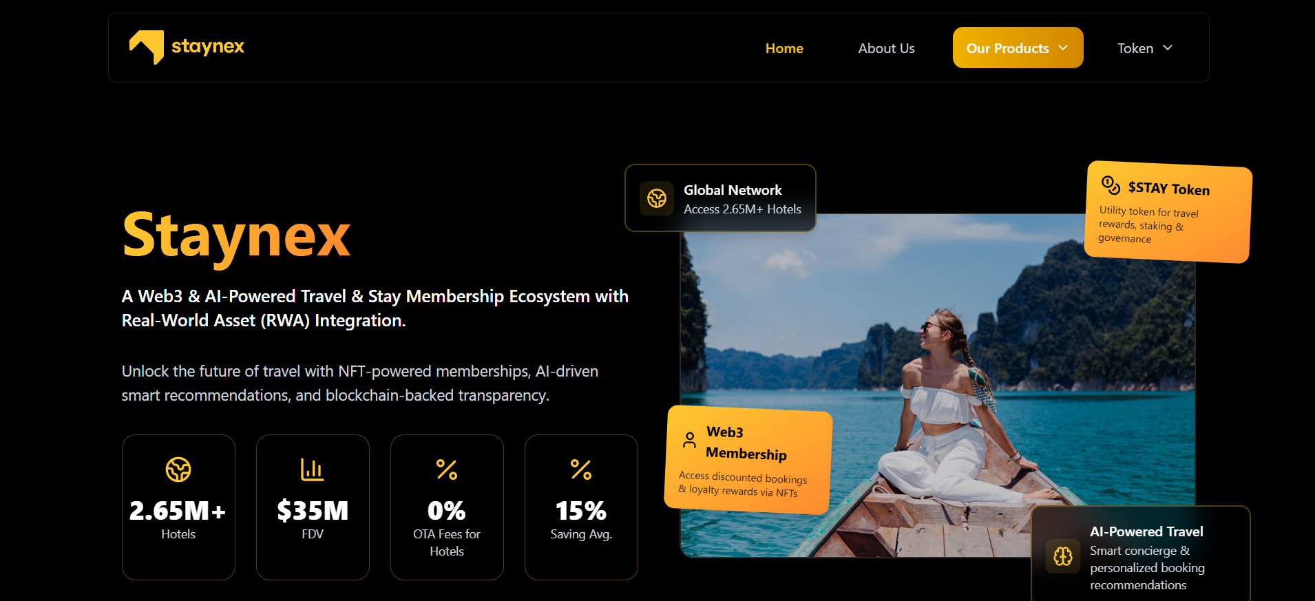 Staynex NFT infrastructure homepage displaying BSC-based platform with tiered investment structure crypto presales August