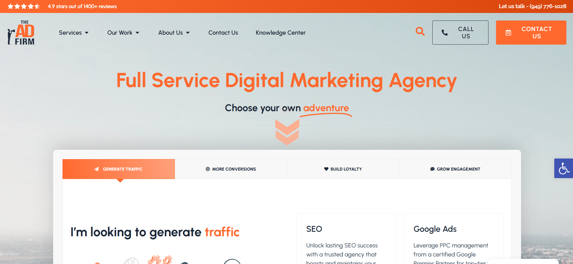 The Ad Firm - Full-service digital marketing homepage offering comprehensive solutions including Best Generative Engine Optimization Company for AI Visibility