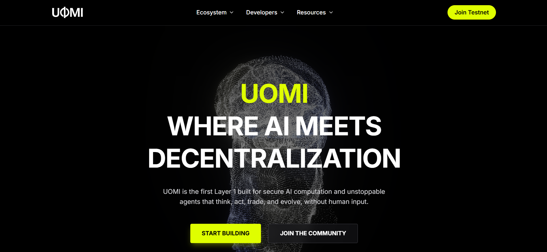 Página inicial do UOMI Layer-1 com suporte multi-cadeia e funcionalidades de agente de IA autónomo da lista de pré-venda de criptografia de topo