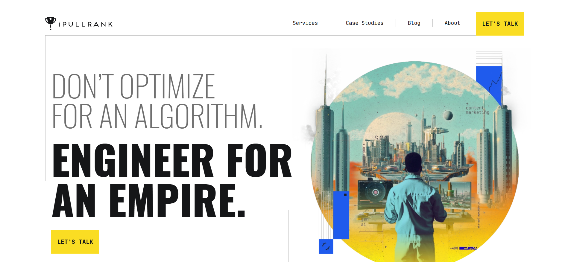iPullRank Growth marketing agency homepage with proprietary AI monitoring platform, Best Generative Engine Optimization Company for AI Visibility technology