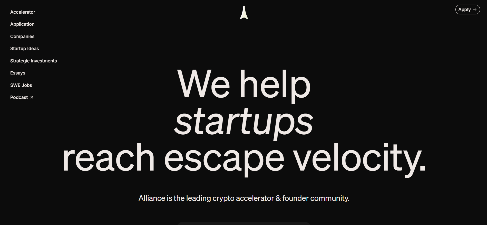 La page d'accueil de l'Alliance DAO propose un programme d'investissement de 500K$ pour les startups cryptographiques, l'une des meilleures communautés cryptographiques à suivre pour les opportunités de financement.