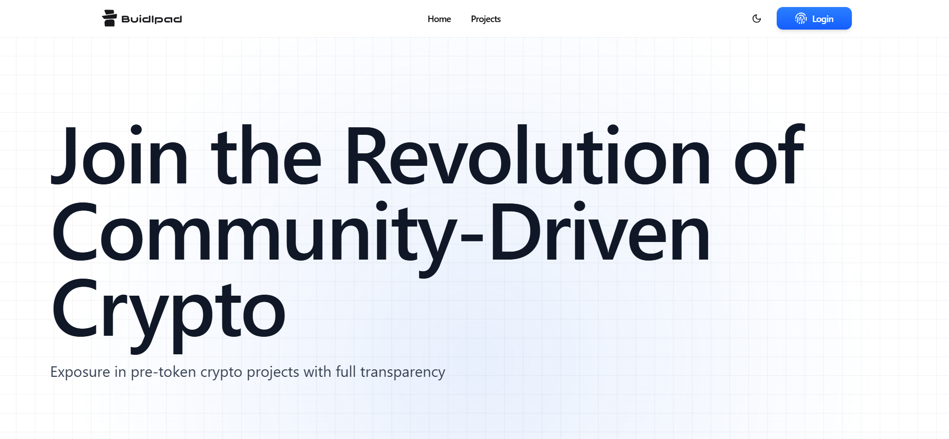 Buidlpad Solana-focused platform homepage with anti-Sybil technology and community-first token distribution for presale platforms.