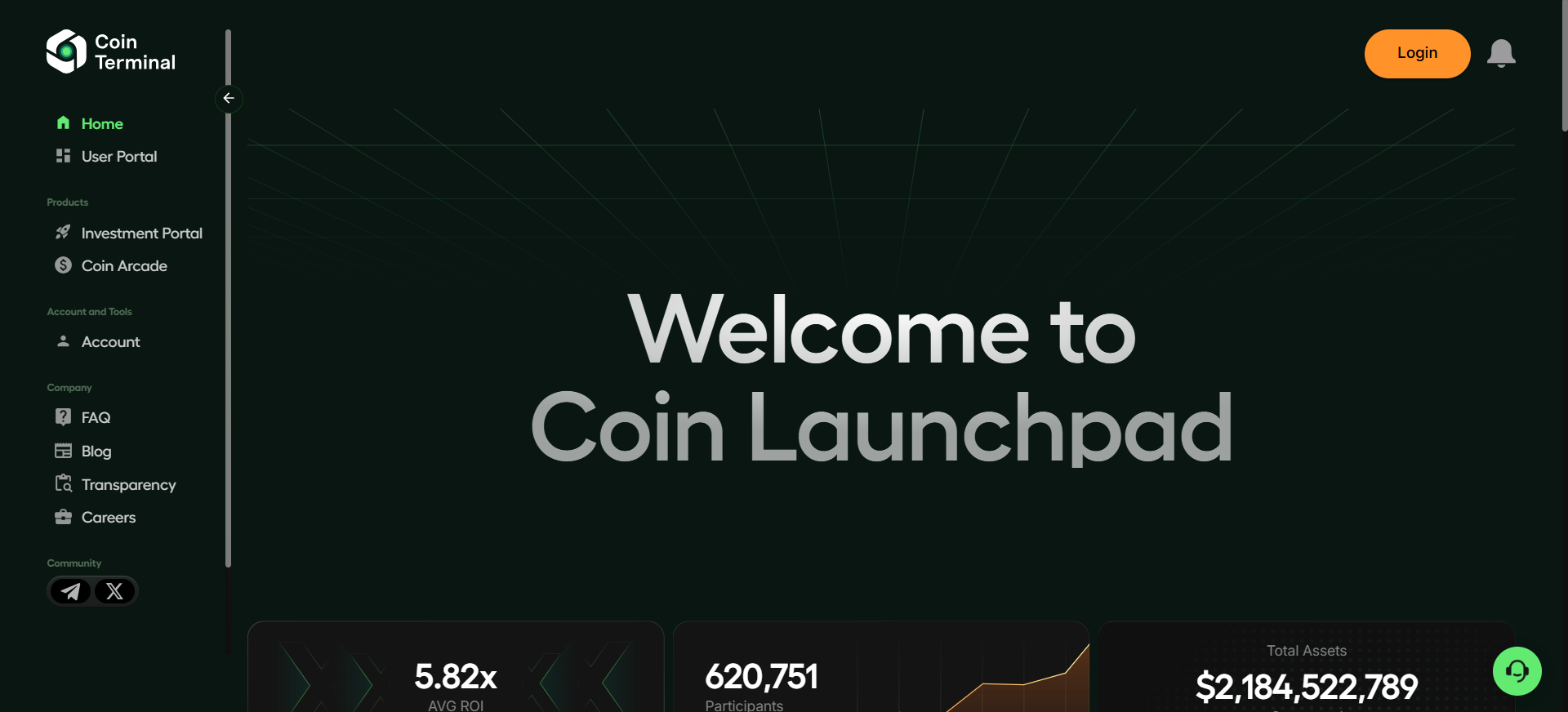 CoinTerminal zero-barrier launchpad interface showing lottery allocation system for democratic crypto presale platforms.