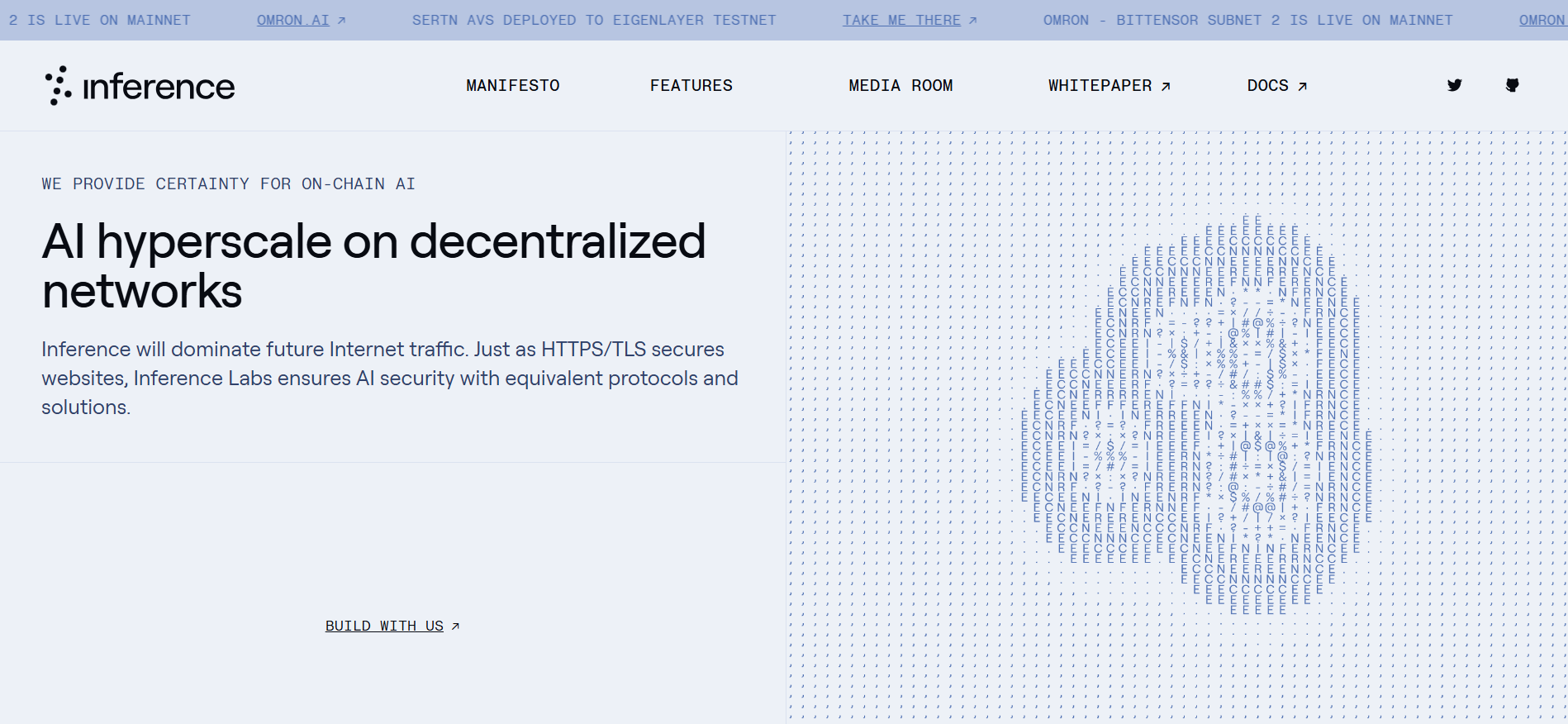 Inference Labs homepage showcasing distributed AI infrastructure and machine learning blockchain services for best crypto ICO