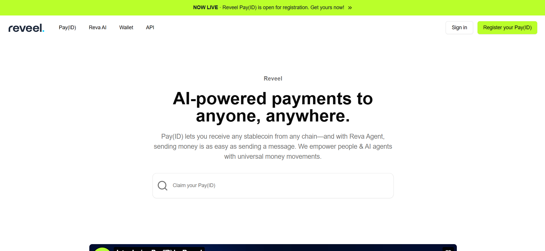 Reveel homepage showing crypto payment processing solutions and merchant integration tools for best crypto ICO space
