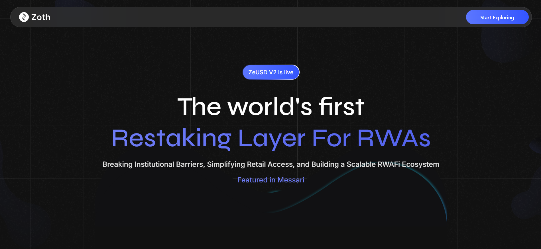 Zoth homepage featuring real world asset tokenization and DeFi lending protocols for best crypto ICO investments