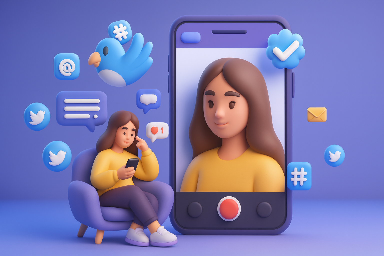 Illustration of a Web3 founder engaging with Crypto Twitter influencers on mobile, surrounded by hashtags, likes, and tweets.