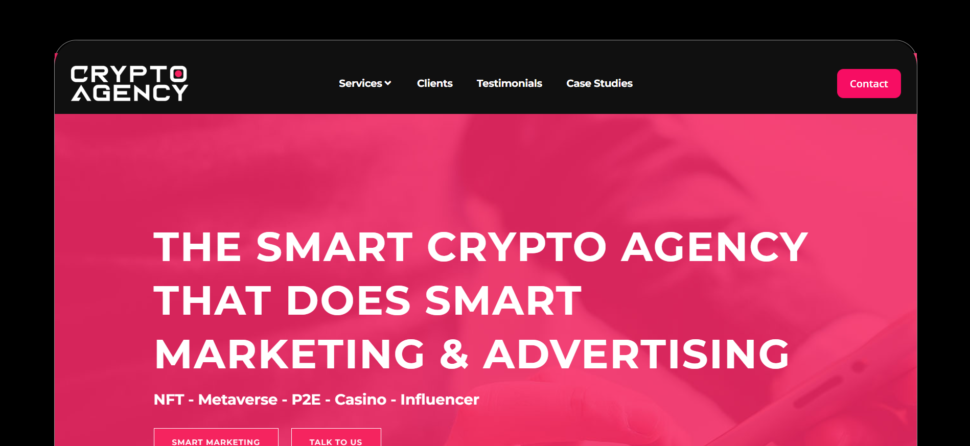 CryptoAgency.ai comprehensive crypto marketing services interface highlighting AI-integrated community building and optimization as best AI optimization agency for digital assets.