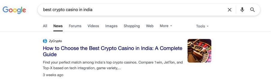 Rang Crypto Casino in Google News