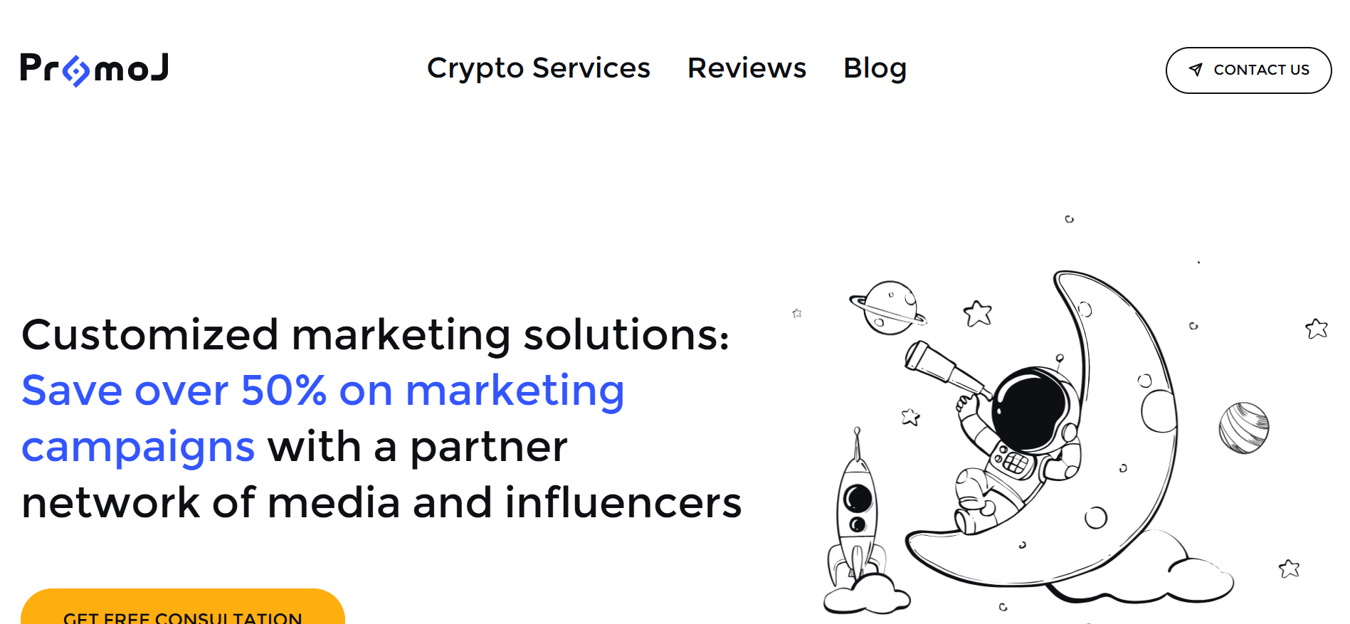 تعرض الصفحة الرئيسية لتسويق العملات المشفرة في برومو جيه أفضل خدمات الوكالات المتخصصة في بناء مجتمع العملات المشفرة للشركات الناشئة.