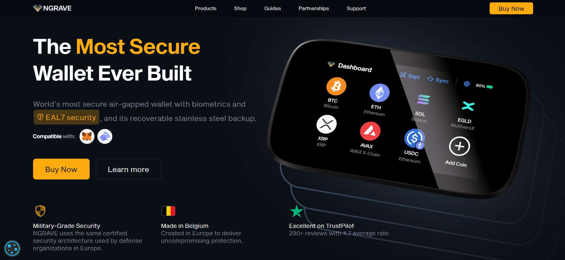 NGRAVE homepage featuring next-generation hardware wallet technology with maximum security cold storage solutions, among best crypto presales September 2025 for custody products.