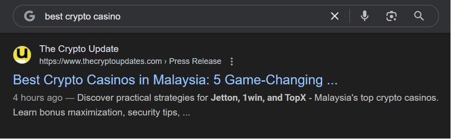 Рейтинг Crypto Casino в Google