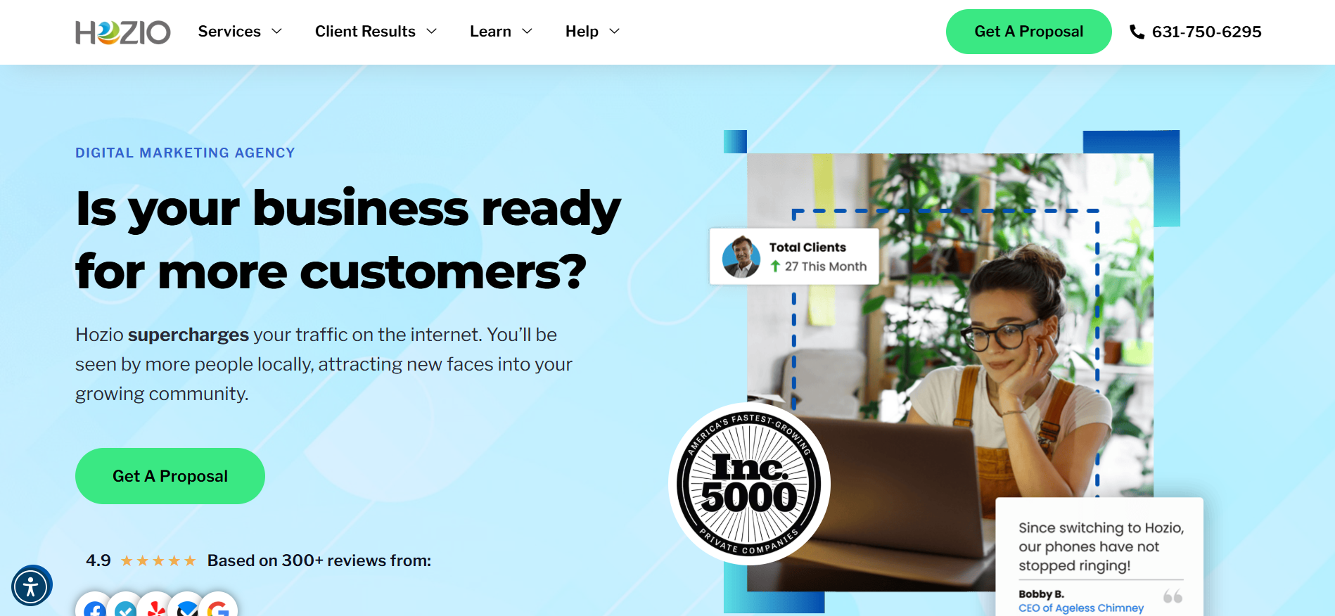L'interface du site Hozio montrant les stratégies de référencement personnalisées et l'optimisation des affaires locales de la société de référencement établie à New York, au service de la ville depuis 2005.