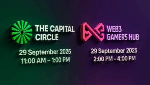 Official cover image for The Capital Circle and Web3 Gamers Hub 2025 events in Singapore on 29 September, highlighting AI, Web3, investors, and blockchain gaming.