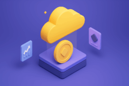 Cloud mining platforms 2025 illustration featuring golden cloud computing services with cryptocurrency coin and digital interface elements for remote mining.