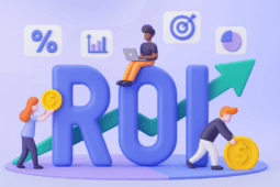 投资回报率投资概念，包含财务增长图表和美元硬币，代表现在最佳的加密货币预售，提供高投资回报率机会。