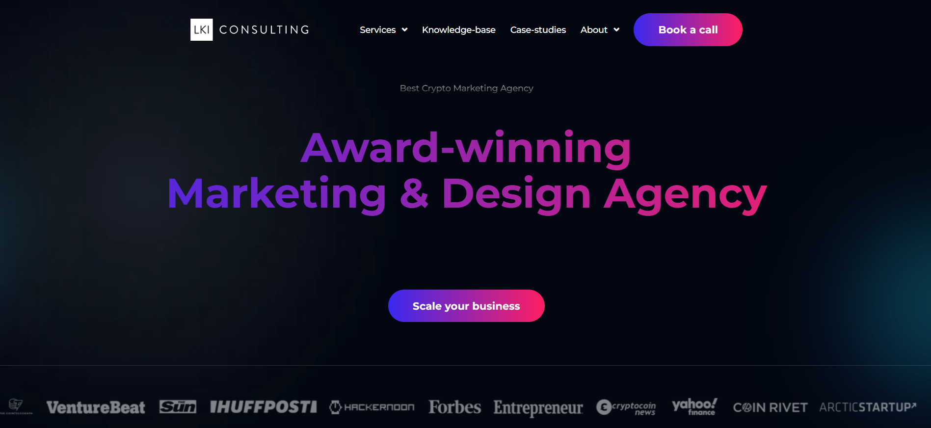 LKI Consulting homepage featuring TGE marketing services and European regulatory expertise for crypto presale campaigns as a best marketing agency choice.